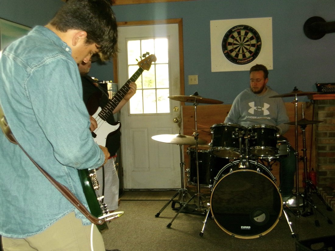 Kian on drums at band practice
